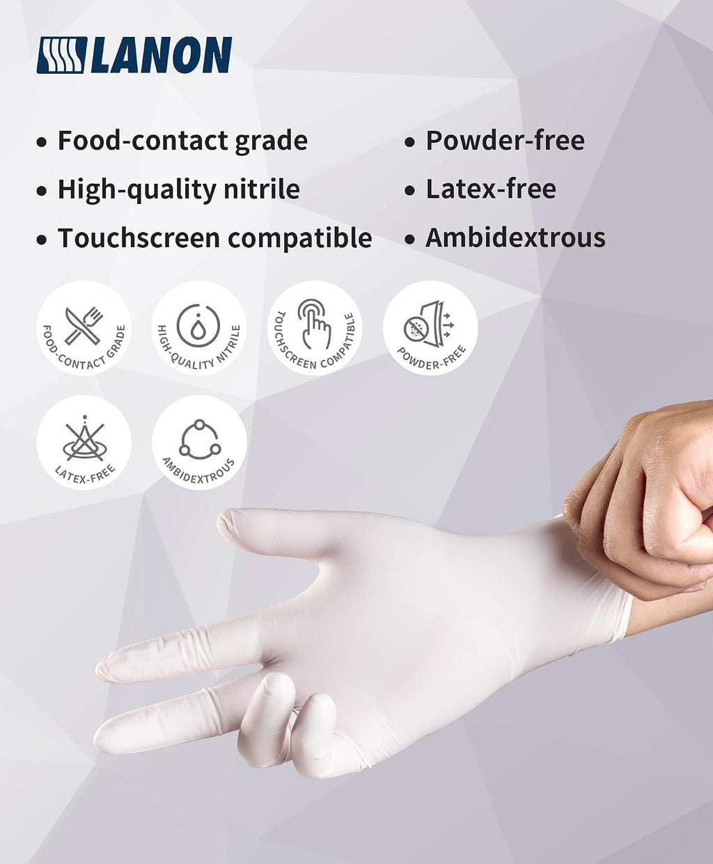 LANON Food Safe White Disposable Nitrile Gloves,Cooking Gloves,Medium