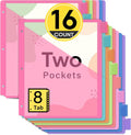 16 Count Dividers for 3 Ring Binder with Two Pockets, 8 Tabs Set | Plastic Binder Index Dividers, Perfect for Office