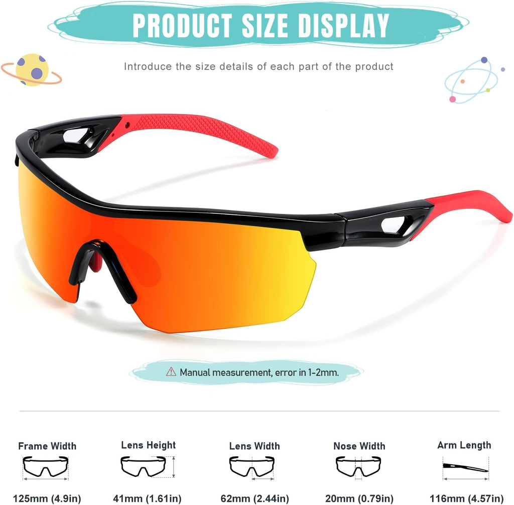 Kids Sunglasses Polarized Baseball Glasses for Boys Girls 3-12 | Gifts for Softball Cycling Running,lightweight UV