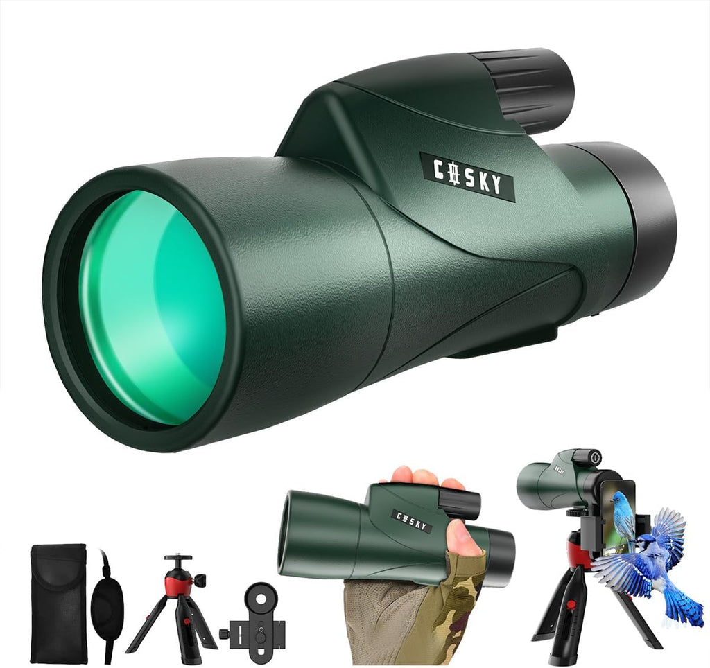 10x42 HD Binoculars for Adults (1 Pack) and Gosky Piper 12x55 Monoculars (1 Pack) with Universal Phone Adapter - High