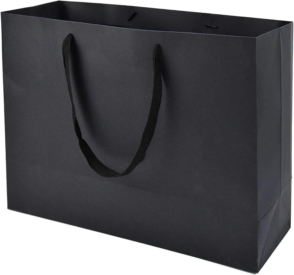 XL Large Black Gift Bags with Handles, 30 Pack, 16x6x12 IN