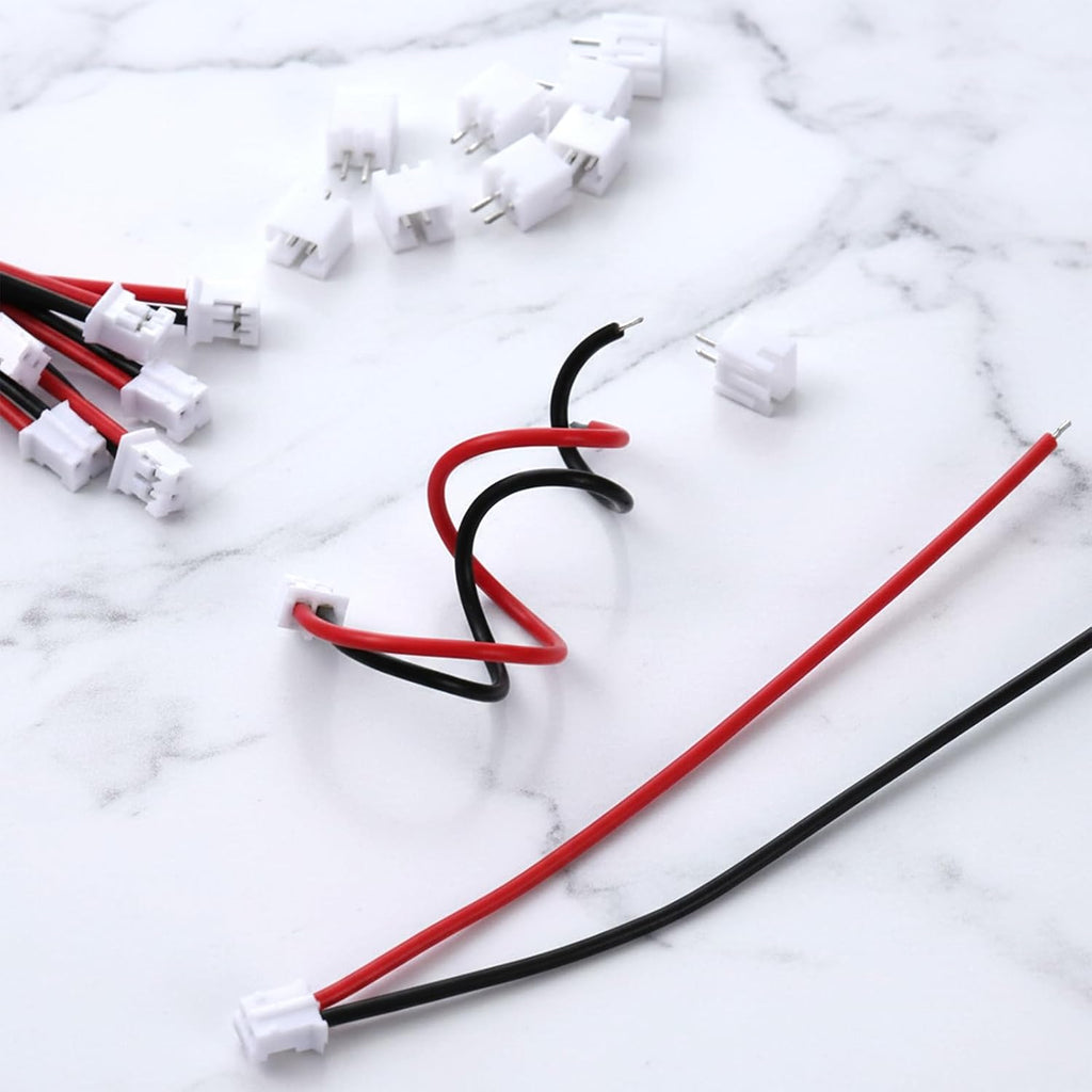 20 Sets JST PH 2.0 Connector 2 Pin Male & Female Plug Kit with 10cm 22AWG Silicone Wire Cable, 2.0mm Pitch Micro Connectors Wire Socket for RC Battery, PCB, LED Light Strips, 3D Printer