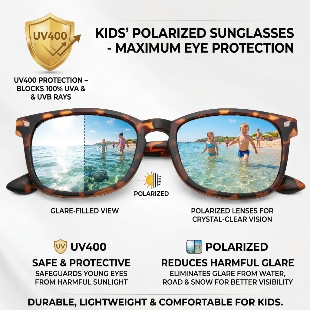 Polarized Kids Sunglasses UV 400 Protection for Girls Boys Classic Retro Style Toddler Shades Age 3-12