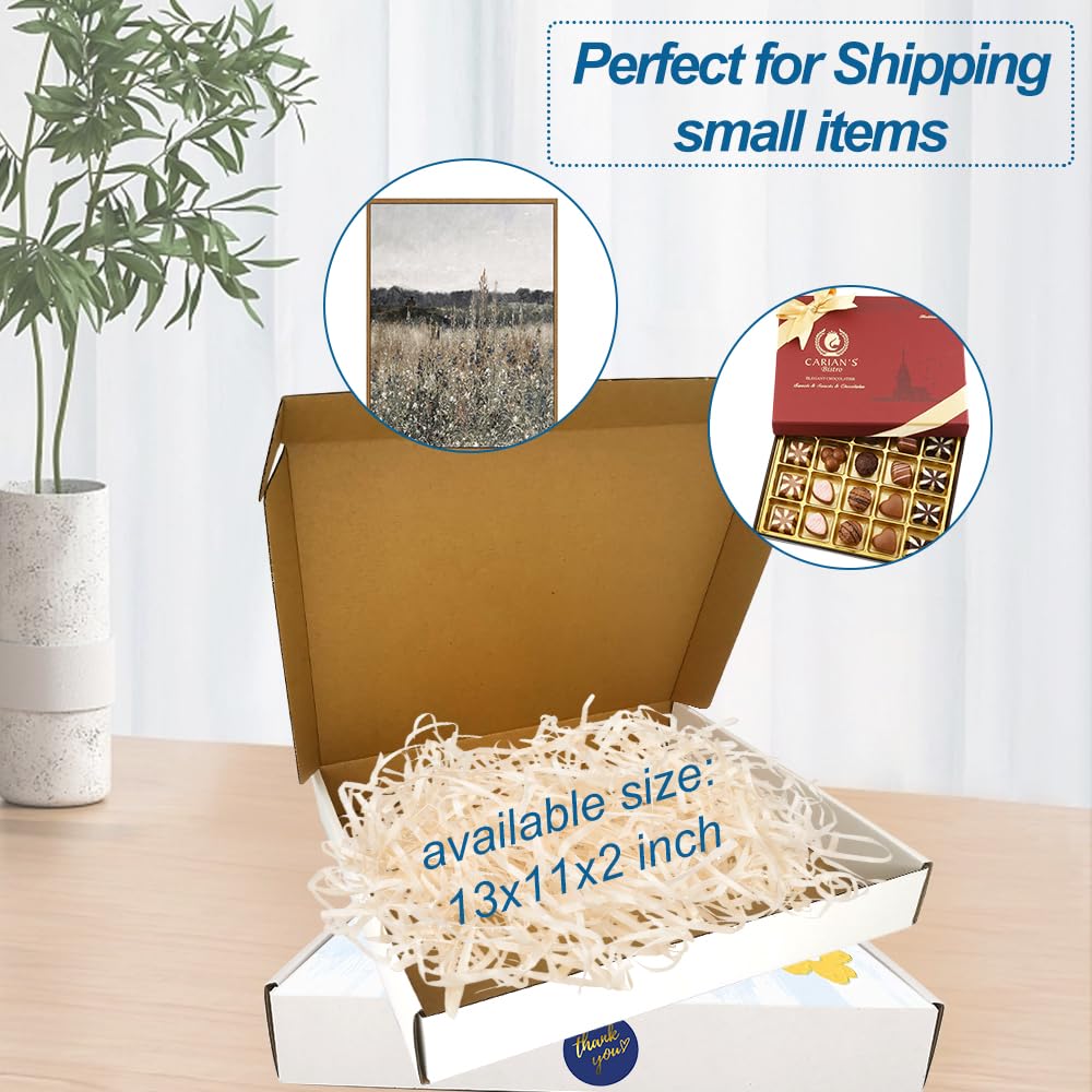 13x11x2'' Small Shipping Boxes, 25 Pack White, Corrugated Cardboard Mailers for Small Business (M13112-25-W)