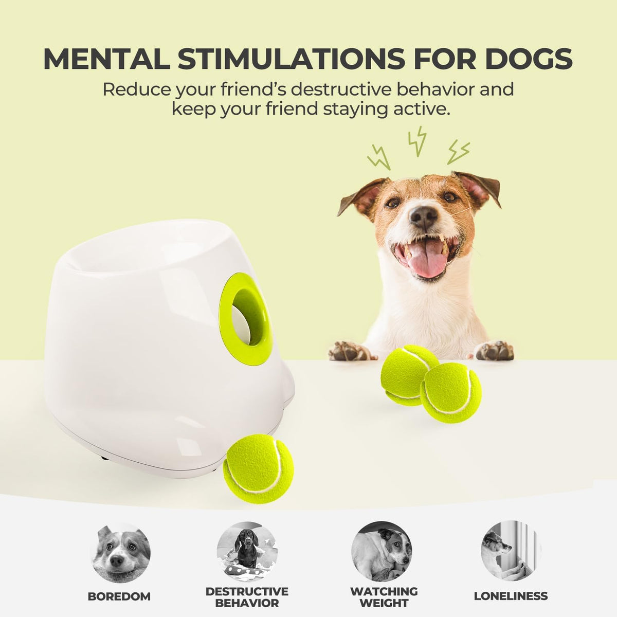 AFP Automatic Ball Launcher Dog Ball Thrower Machine Interactive Hyper Fetching Toy for Large Dogs, 3 Tennis Balls