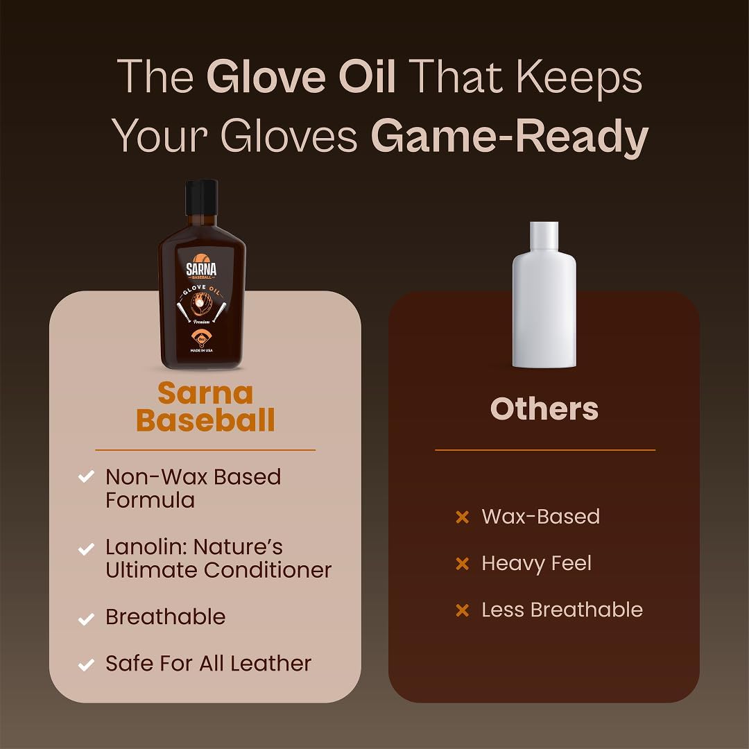 Glove Oil for Softball & Baseball Gloves, 8 Oz – Lanolin-Based Formula, Helps Soften Leather & Prevents Cracking –