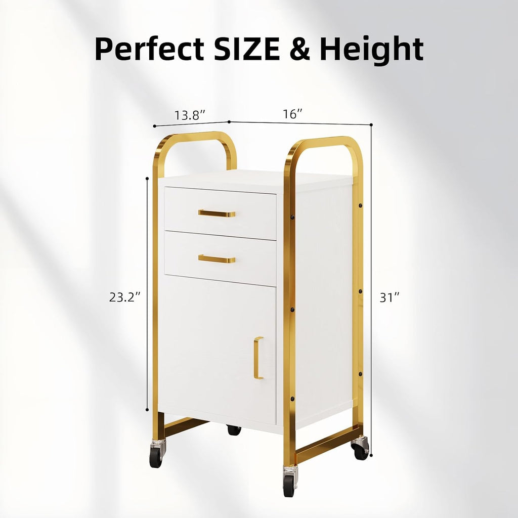 Salon Station for Hair Stylist, Rolling Salon Station Cart | Beauty Barber Station with 2 Drawer & Cabinet, Rolling
