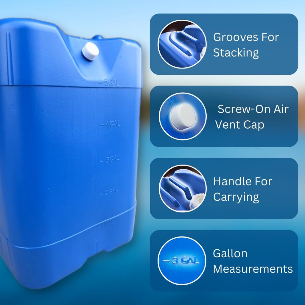5-Gallon Stackable Water Storage Containers, w/Lids + Spigot, Easy Fill, Survial Supply, Emergency Water Storage for