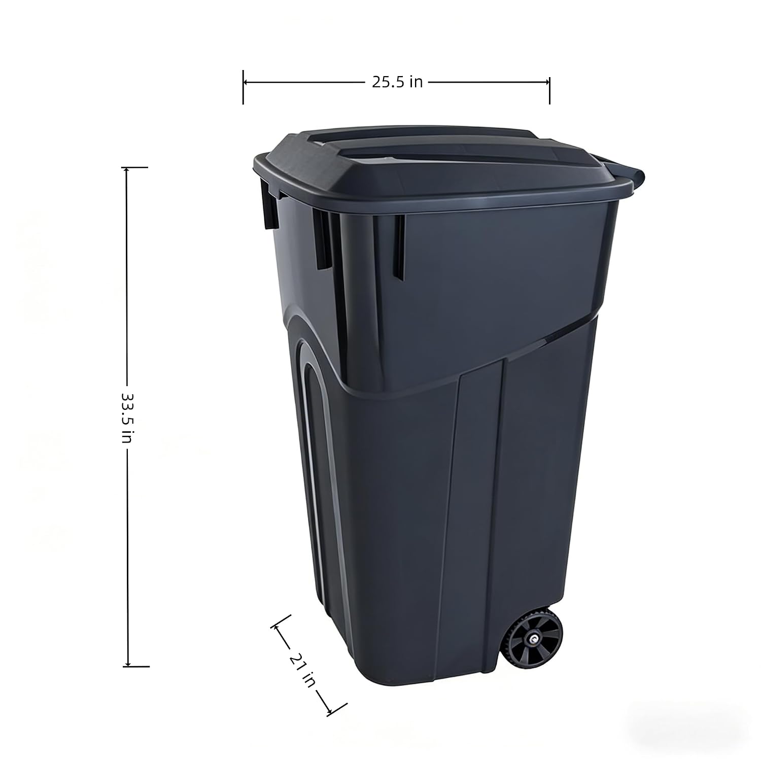 32 Gallon Wheeled Outdoor Garbage Can, Black Large Capacity Garbage Bin with Lid, Attached Snap Lock Lid and