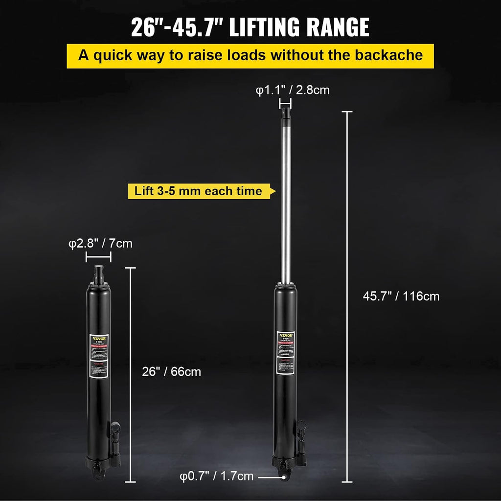 Hydraulic Long Ram Jack, 3 Tons/6600 lbs Capacity, with Single Piston Pump and Clevis Base, Manual Cherry Picker