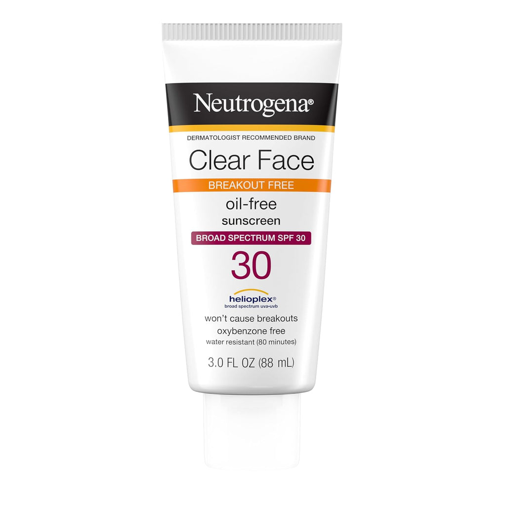 Neutrogena Clear Face Sunscreen for Acne-Prone Skin SPF 30, Broad Spectrum Facial Sunscreen Lotion, Lightweight, Non
