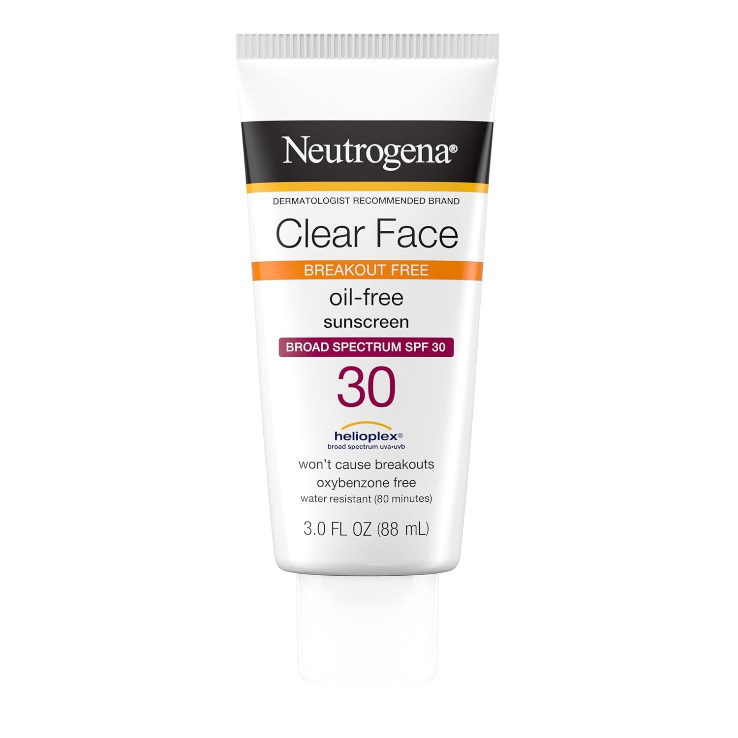 Neutrogena Clear Face Sunscreen for Acne-Prone Skin SPF 30, Broad Spectrum Facial Sunscreen Lotion, Lightweight, Non
