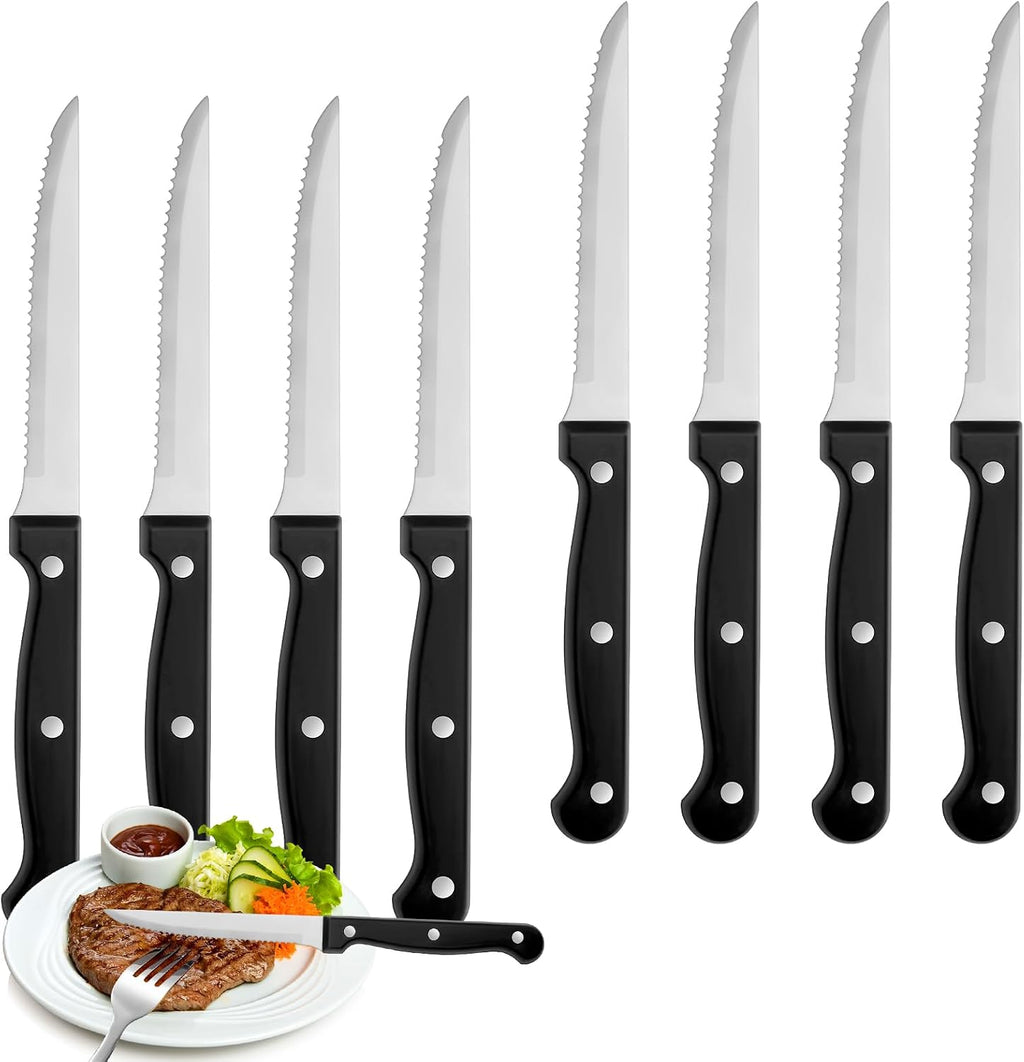 Steak Knives Set of 8, Sharp Triple Rivet Steak Knife Sets, High-Carbon Stainless Steel Serrated Blades, Ergonomic