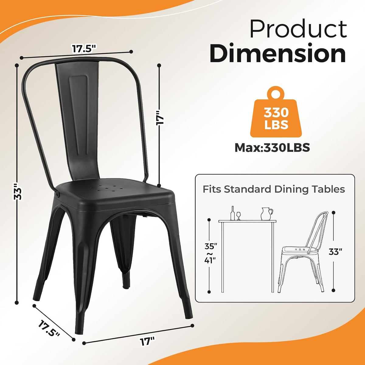 Matte Black Stackable Metal Dining Chairs, Set of 6