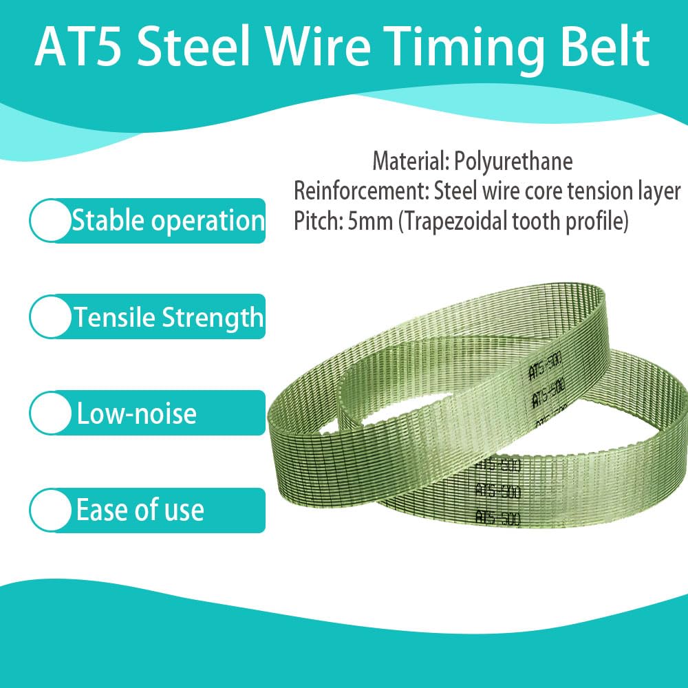 3D Printer & Packaging Machine Synchronous Belt, AT5-710-20 Polyurethane Timing Belt 2-Pack, Steel Cable Reinforced for Precision Transmission