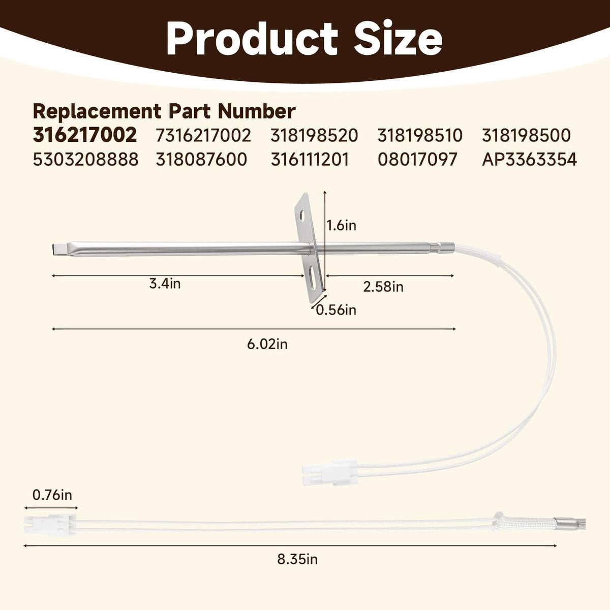 Oven Temperature Sensor Probe Thermometer Probe Replacement Compatible with Frigidaire Kenmore Oven Replace#: 316217002