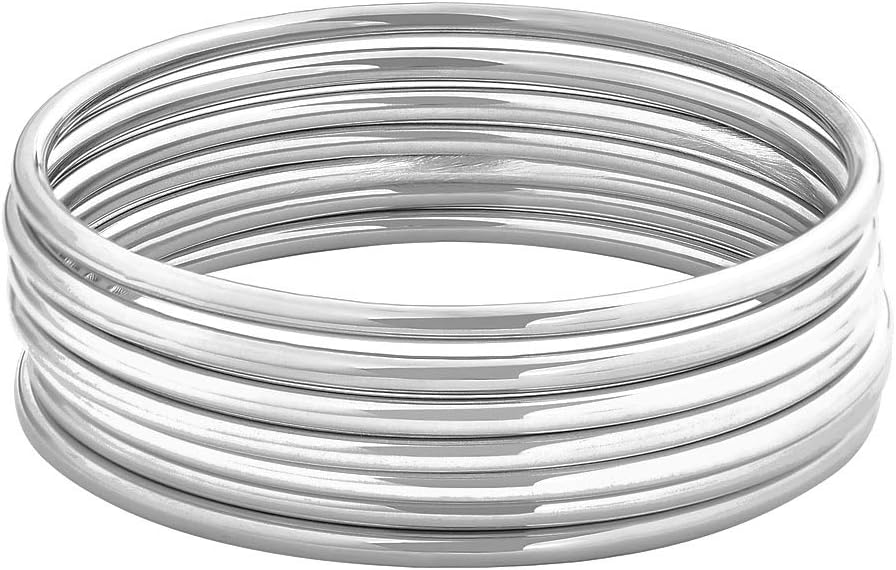 Glossy Thin Round Bangle Bracelet Set for Women, Set of 7