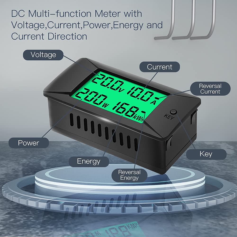 DC 0-300V 100A Digital Battery Monitor, Built-in Shunt, LCD, Solar | Multifunction Power Meter, Multimeter, Ammeter