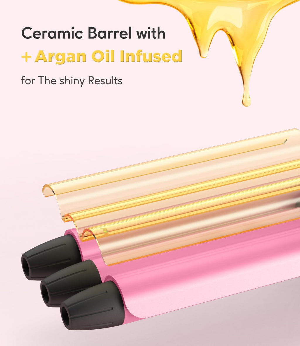 Mini Crimper for Short Hair 1/2 Inch, Small Crimper Hair Tool for Tight Beach Waves, 3 Barrel Waver with Argan Oil