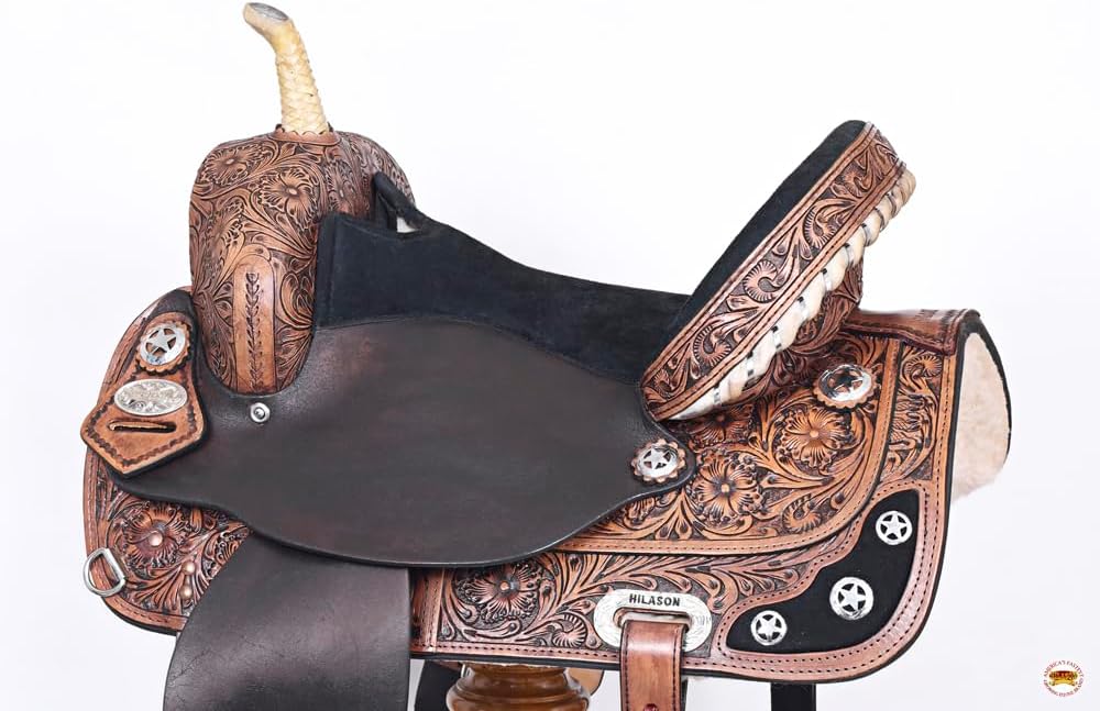 Hand-Tooled Treeless Western Saddle, Antique Dark Brown