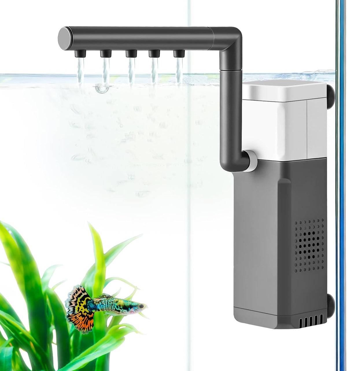 3W Mini Fish Tank Filter, 48GPH Quiet Aquarium Internal Filter 3-in-1 Submersible Fish Tank Filter Pump for 1-6Gal