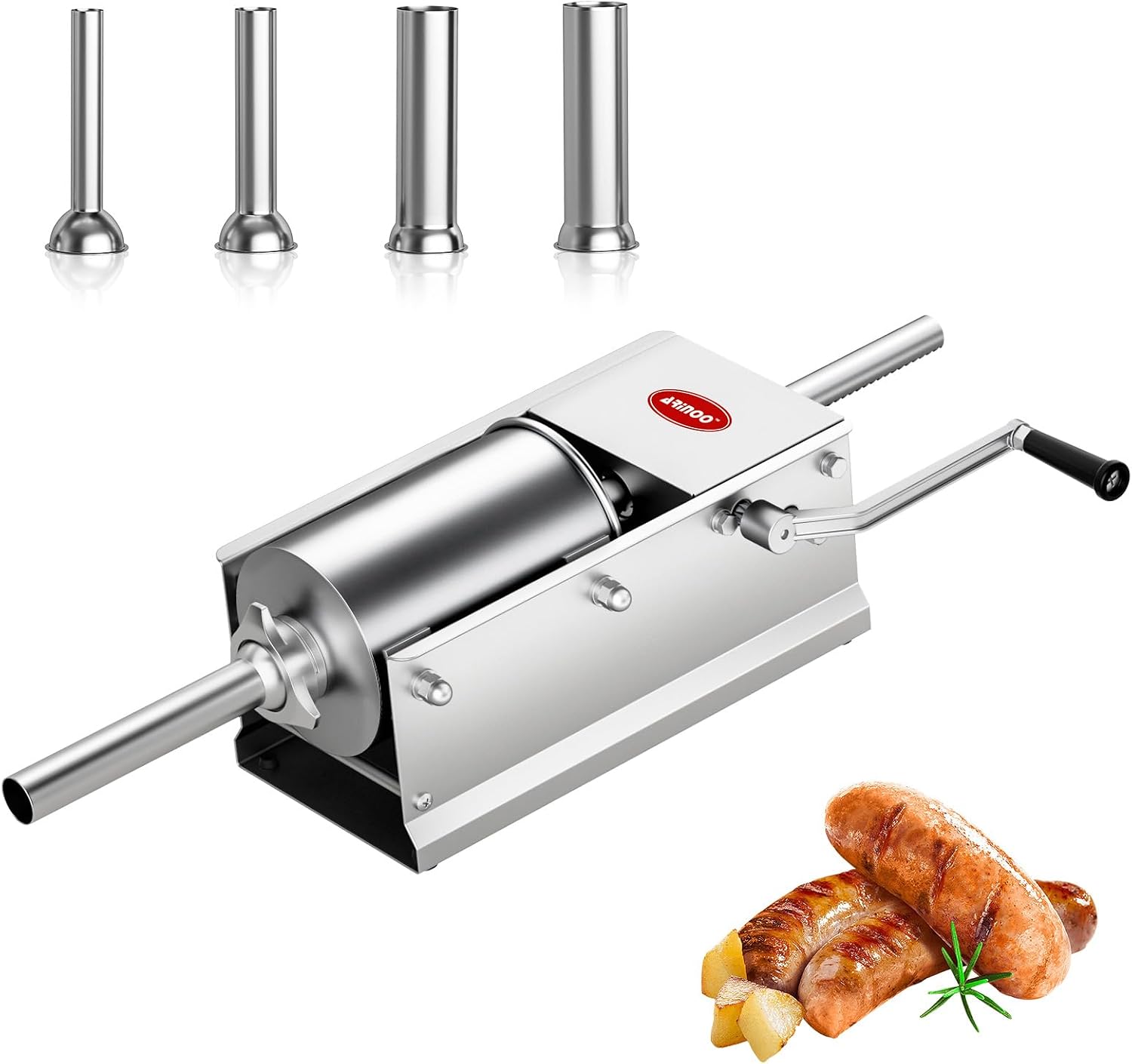 Horizontal Sausage Stuffer 3L / 7LBS,Manual Sausage Stuffer Machine,Stainless Steel Dual-Speed Sausage Maker with 4