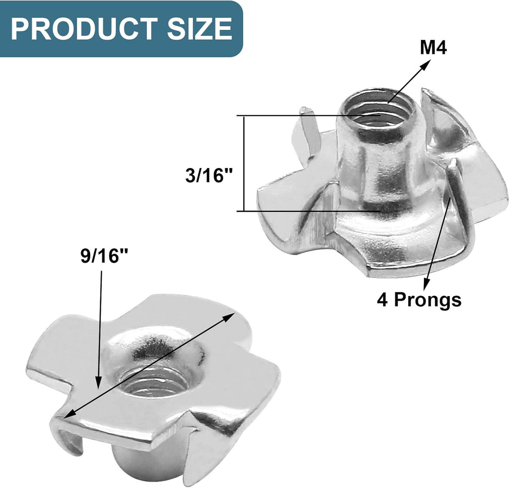 M4 x 7mm T-Nuts, Four Pronged Nut