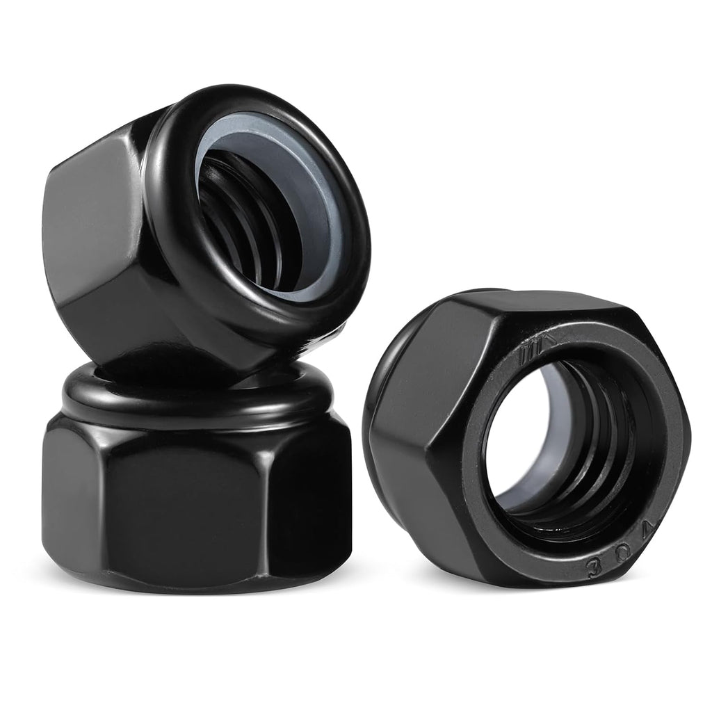 20Pcs 3/8-16 Lock Nuts, Nylon Insert Locknuts 304 Stainless Steel 18-8 SS Black Zinc Plated Self-Locking Nuts, Coarse Thread Hex Nylock Nut