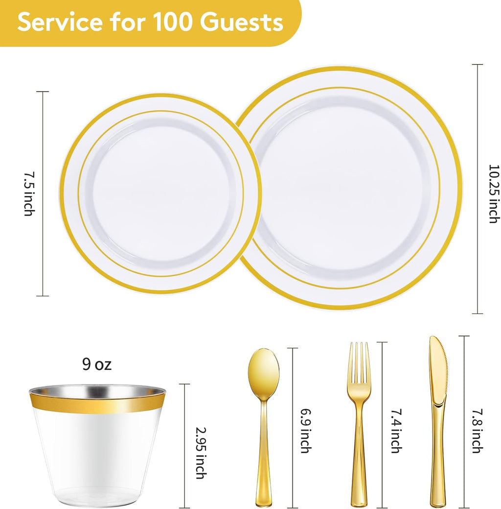 600 Pieces Gold Disposable Plastic Plates for 100 Guests