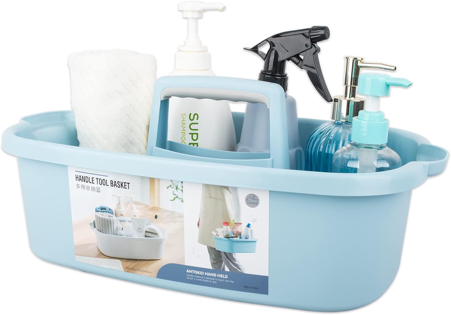 Large Cleaning Supplies Caddy Portable Shower Basket Supply Organizer with Handle Plastic Bucket Tool Storage for
