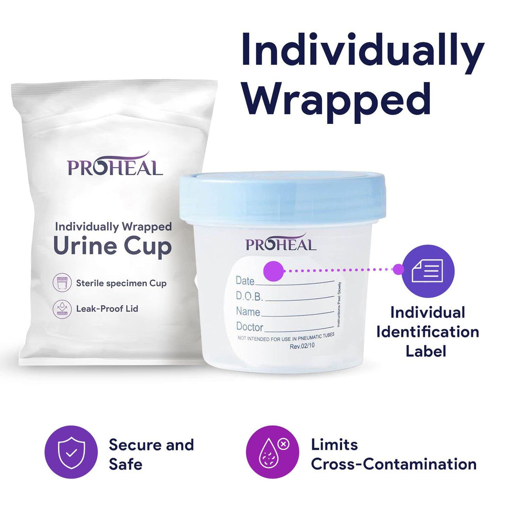 Sterile Urine Specimen Cups with Lids (5PK) - 4 oz. Sample Urine Cups for Specimen Collection - Individually Wrapped