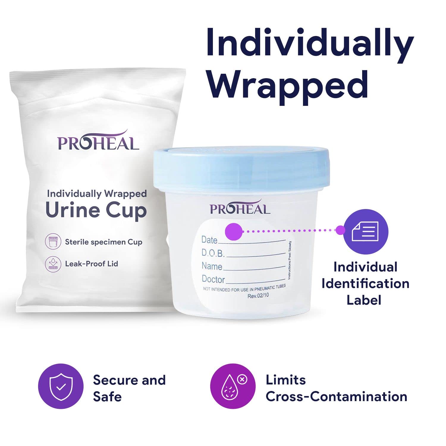 Sterile Urine Specimen Cups with Lids (5PK) - 4 oz. Sample Urine Cups for Specimen Collection - Individually Wrapped