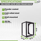 NavePoint 12U Server Rack with Swing Gate - Wall Mount Rack for 19 Inch IT Equipment Open Frame Rack – Network Rack Wall Mount for AV & Server Equipment 18” Deep Rack, Black