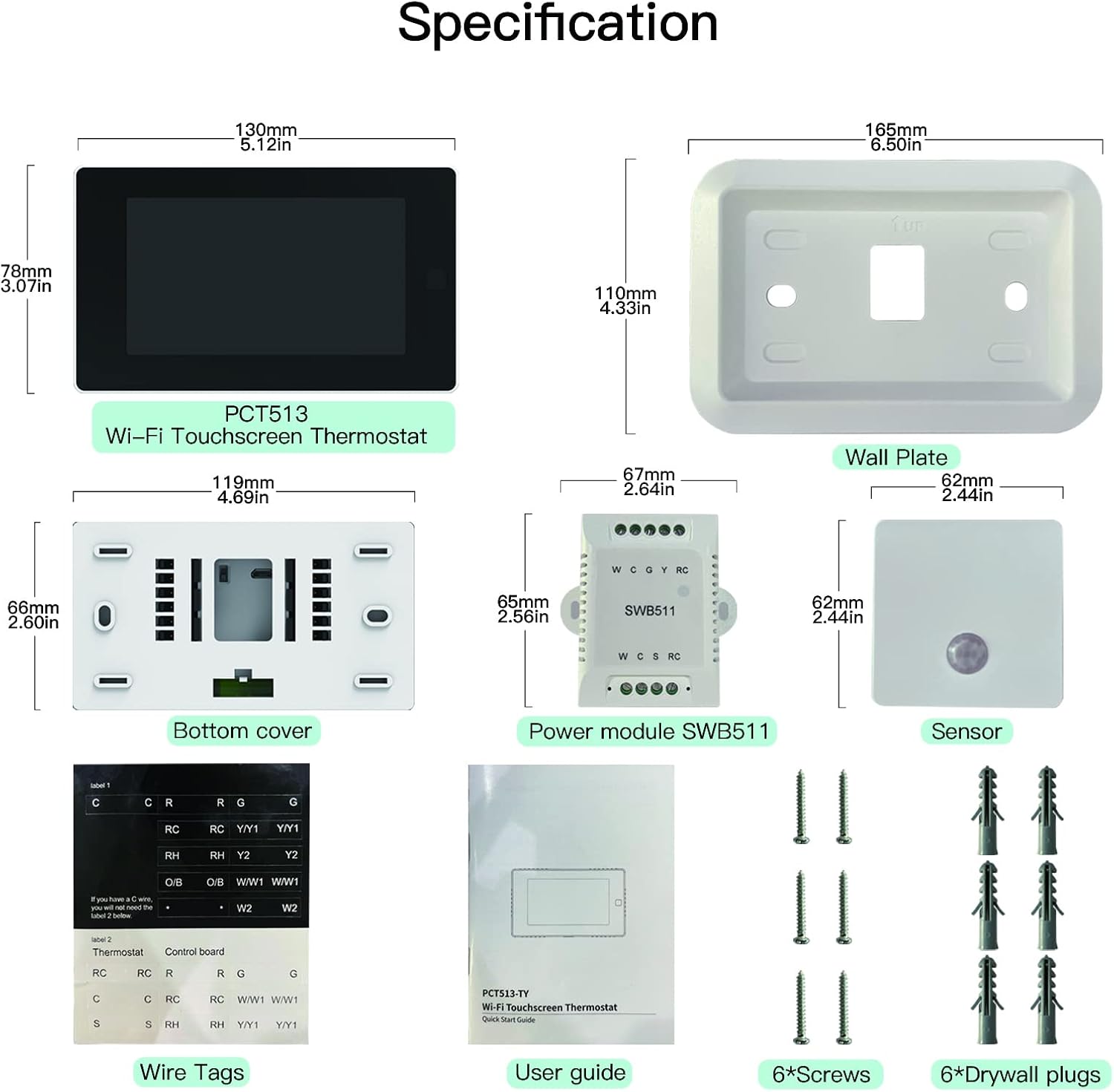 Programmable WiFi Smart Thermostat for Home, No C-Wire Required by C-Wire Adapter, with Zone Remote Sensor, Remote