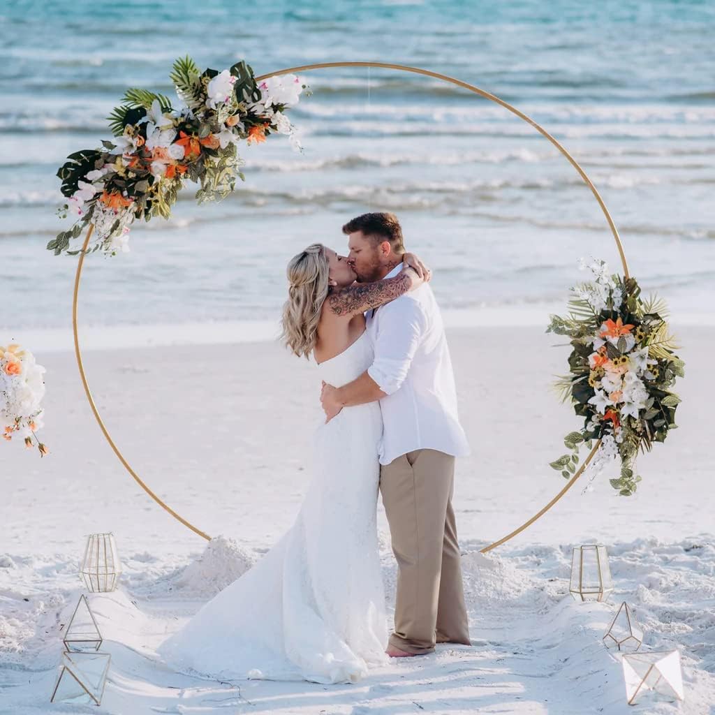 Round Backdrop Stand 7.2FT Arch Balloon Golden Metal Circle Garland Frame with Base for Wedding Arches Birthday Party