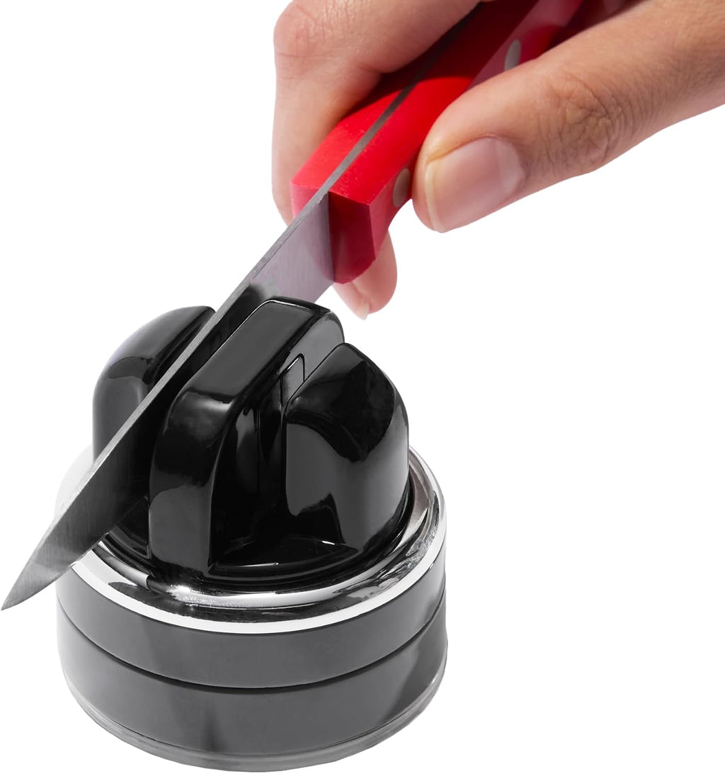 Knife Sharpener with Suction Base, 2-Stage Kitchen Knife & Scissors Sharpener, Compact Sharpening Tool for Straight