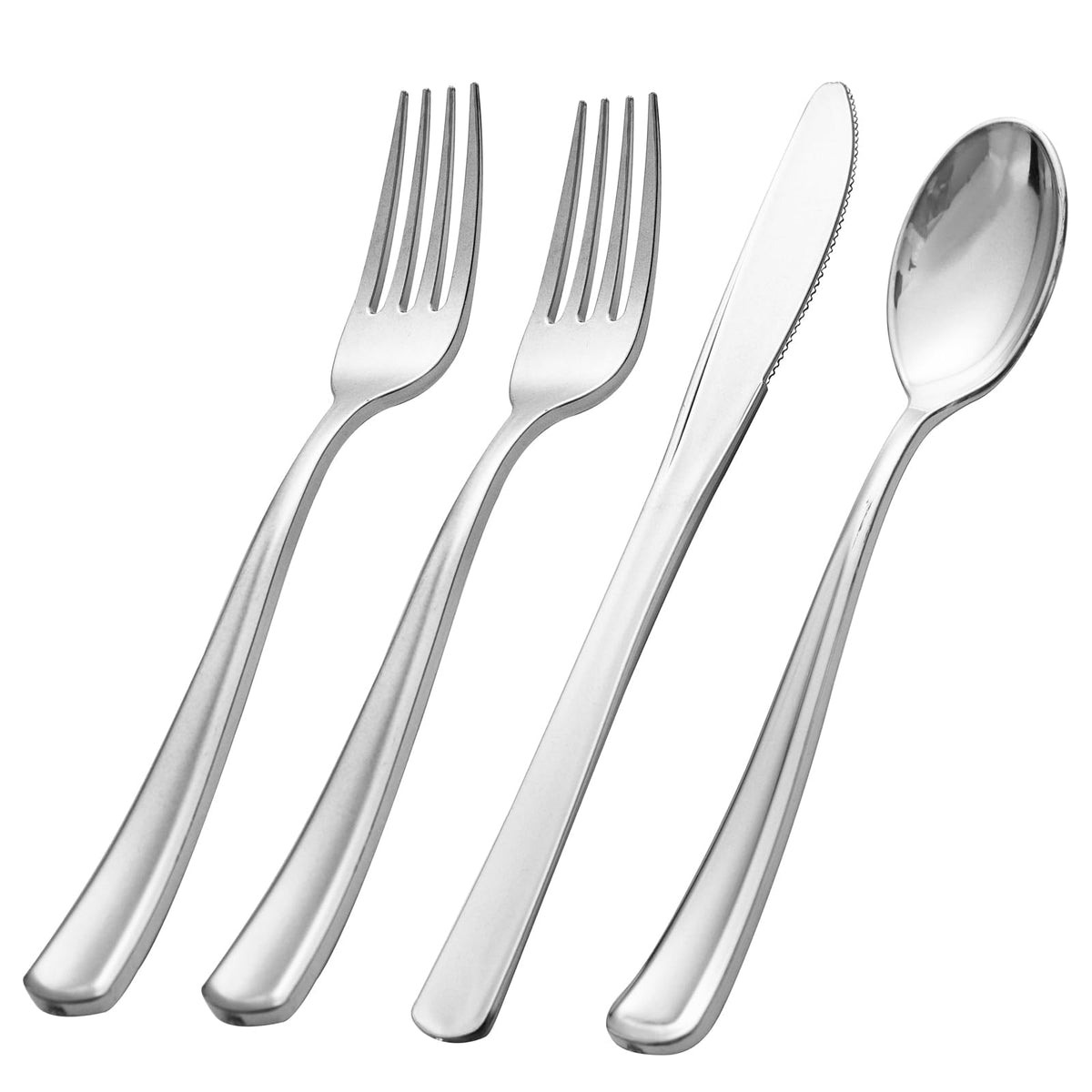 500PCS Silver Plastic Silverware - Plastic Silver Utensils - 250 Forks 125 Spoons 125 Knives - Heavy Duty Disposable