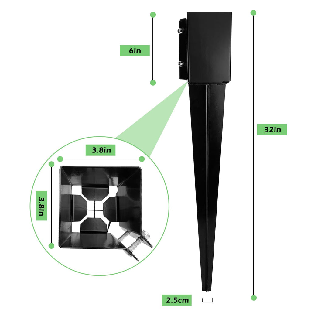 Fence Post Anchor 32 inch Ground Spike Heavy Duty Black Powder Coated Fence Stakes Post Base for Mailbox, 32 x 4 x 4