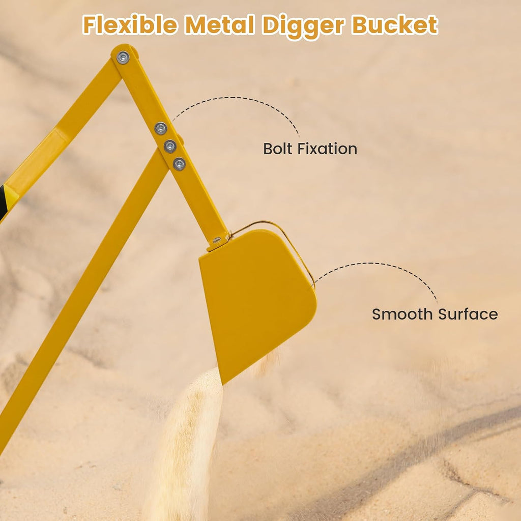 Sand Digger Excavator for Kids, Toddler Outdoor Sandbox Digger Crane w/Wheels & Flexible Shovel, 360° Rotatable Seat