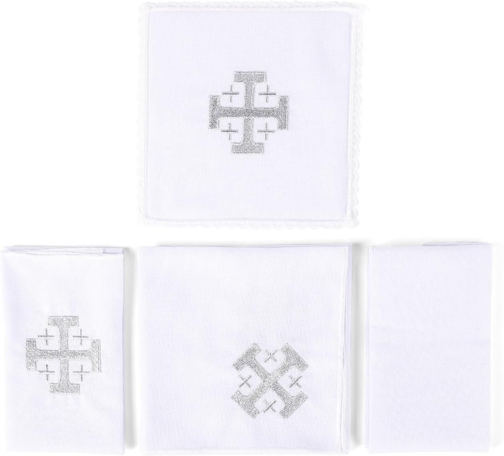 4 Pack Altar Supplies Linen Corporal for Churches Set (Pall,Corporal,Purificator,Towel) White Linen Altar Cloth