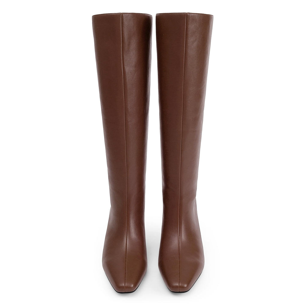 Knee High Boots Women Square Toe Kitten Heel Fall Boots, Brown, 9