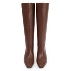 Knee High Boots Women Square Toe Kitten Heel Fall Boots, Brown, 9