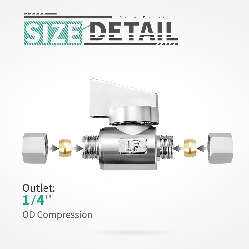 2 Pack Premium Brass 1/4" Compression x 1/4" Compression Angle Valve Quarter Turn Water Straight Angle Valve