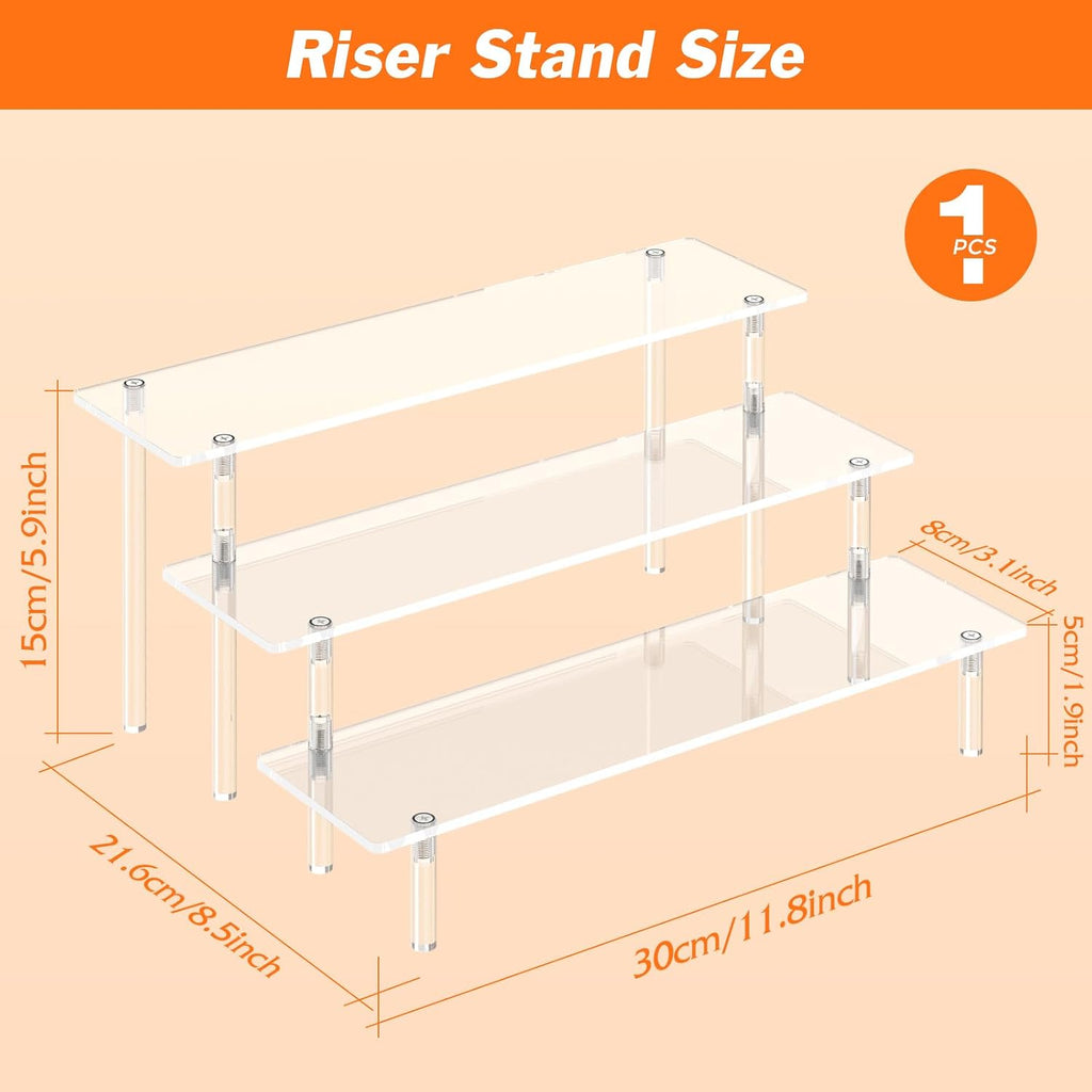 3 Tier Acrylic Display Risers, Large Perfume Organizer Stand (1 Pack) | Clear Cupcake Stand Holder, Display Shelves