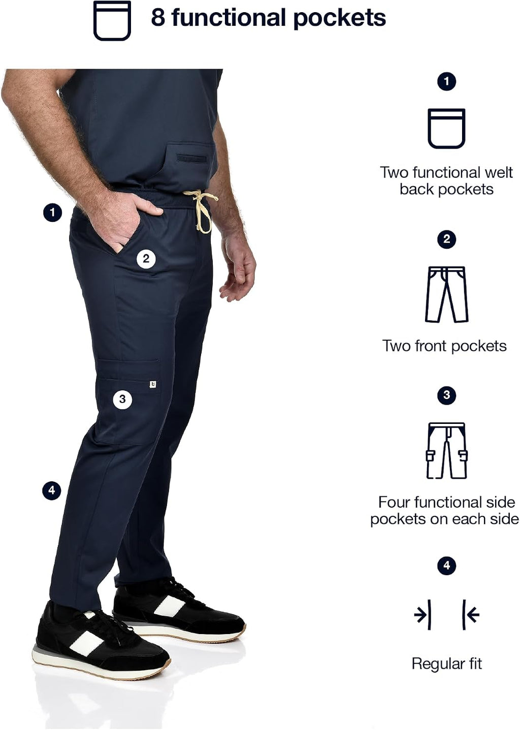 CINQO Men Scrub Set V-Neck Scrub Top & Bottom 4-Way Stretch, Breathable, Modern Fit Medical Work