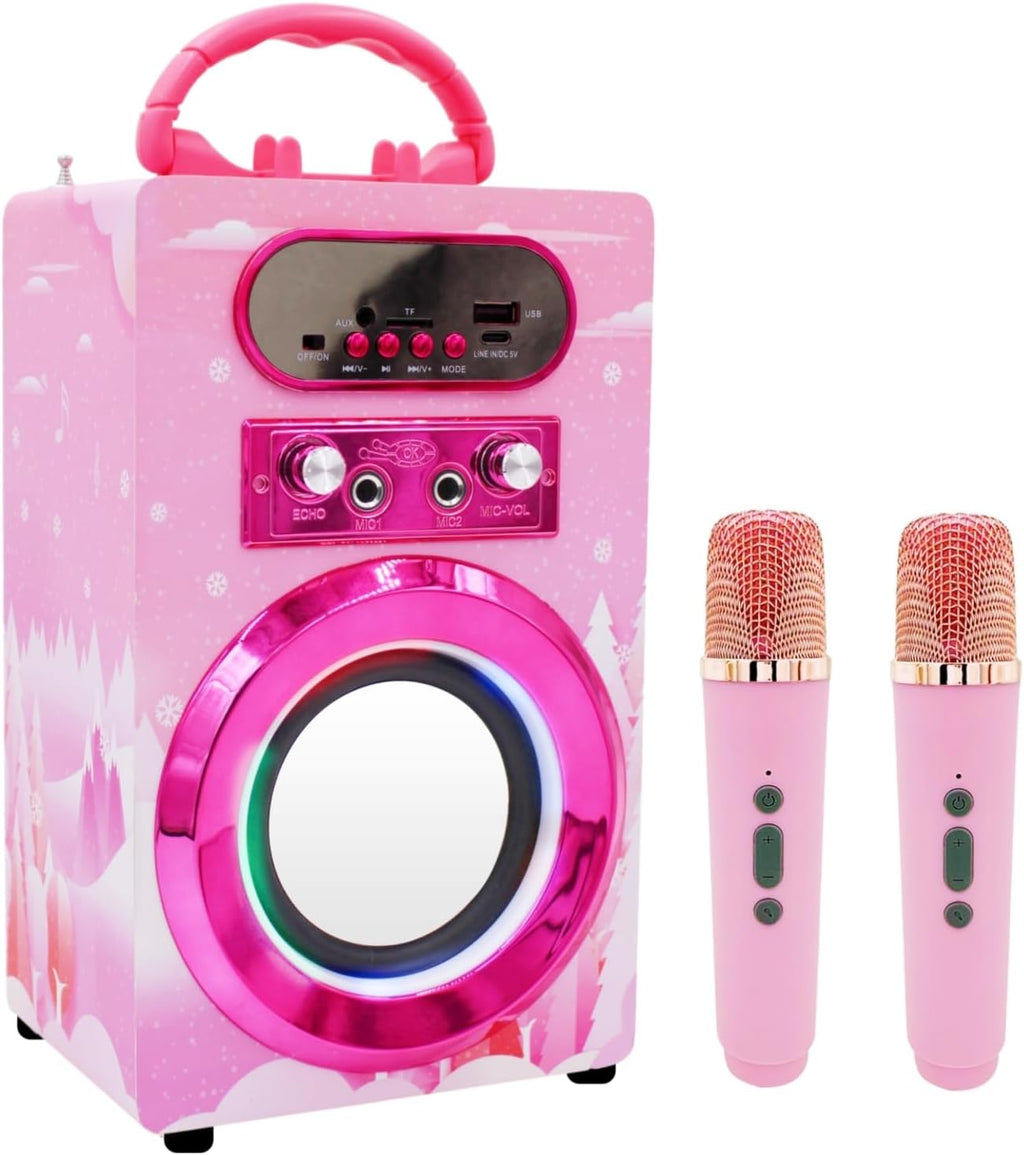 Kids Bluetooth Karaoke Machine with 2 Microphones, Wireless Rechargeable Remote Control Portable Karaoke Speaker