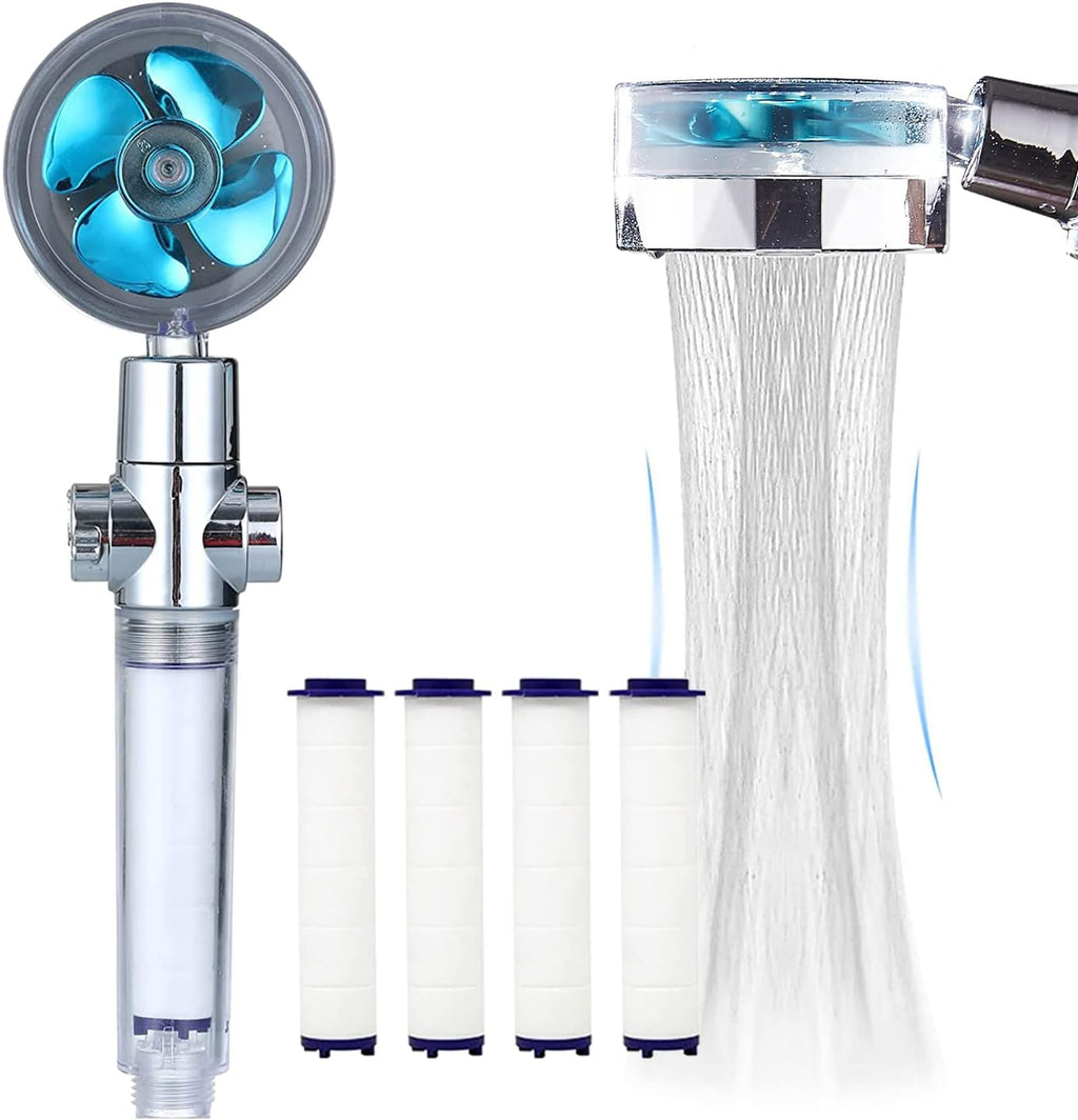 ANTOWER High Pressure Handheld Showerhead with filters Vortex hydro jet Turbo Propeller 360 Degrees Rotating Easy