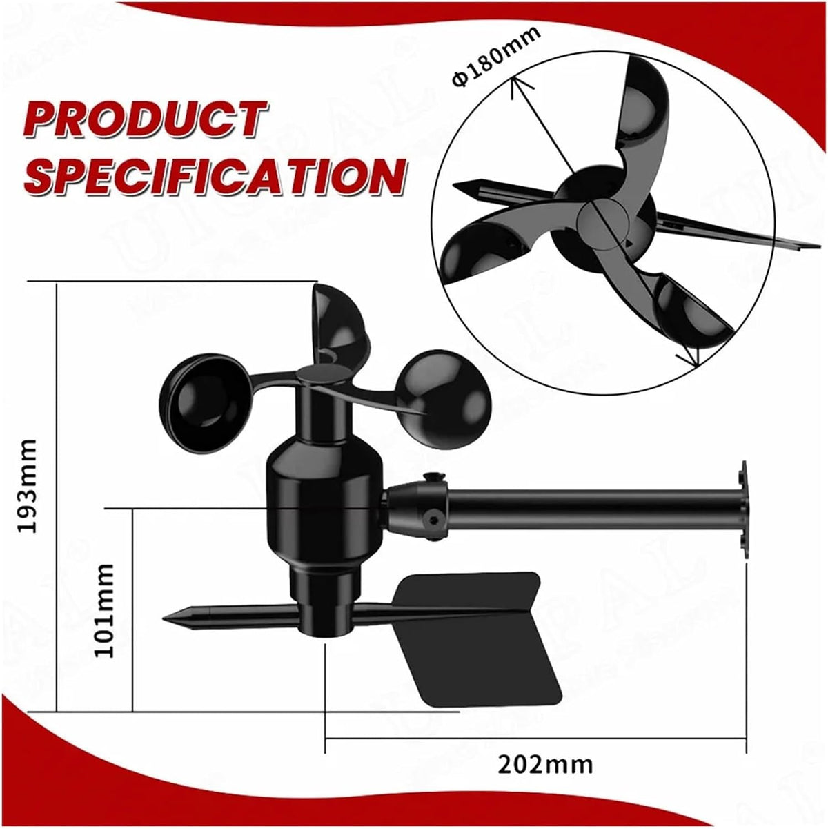 Anemometer Wind Speed Sensor 0-60m/s 360° Polycarbonate Bracket Type Wind Speed Wind Direction Sensor Transmitter(Style B 4-20MA)