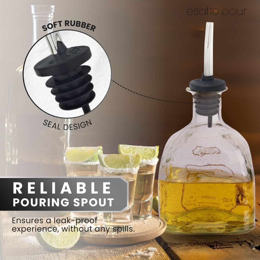 Oversized Cork Metal Liquor Pourers with Dust Caps, 6 Pack
