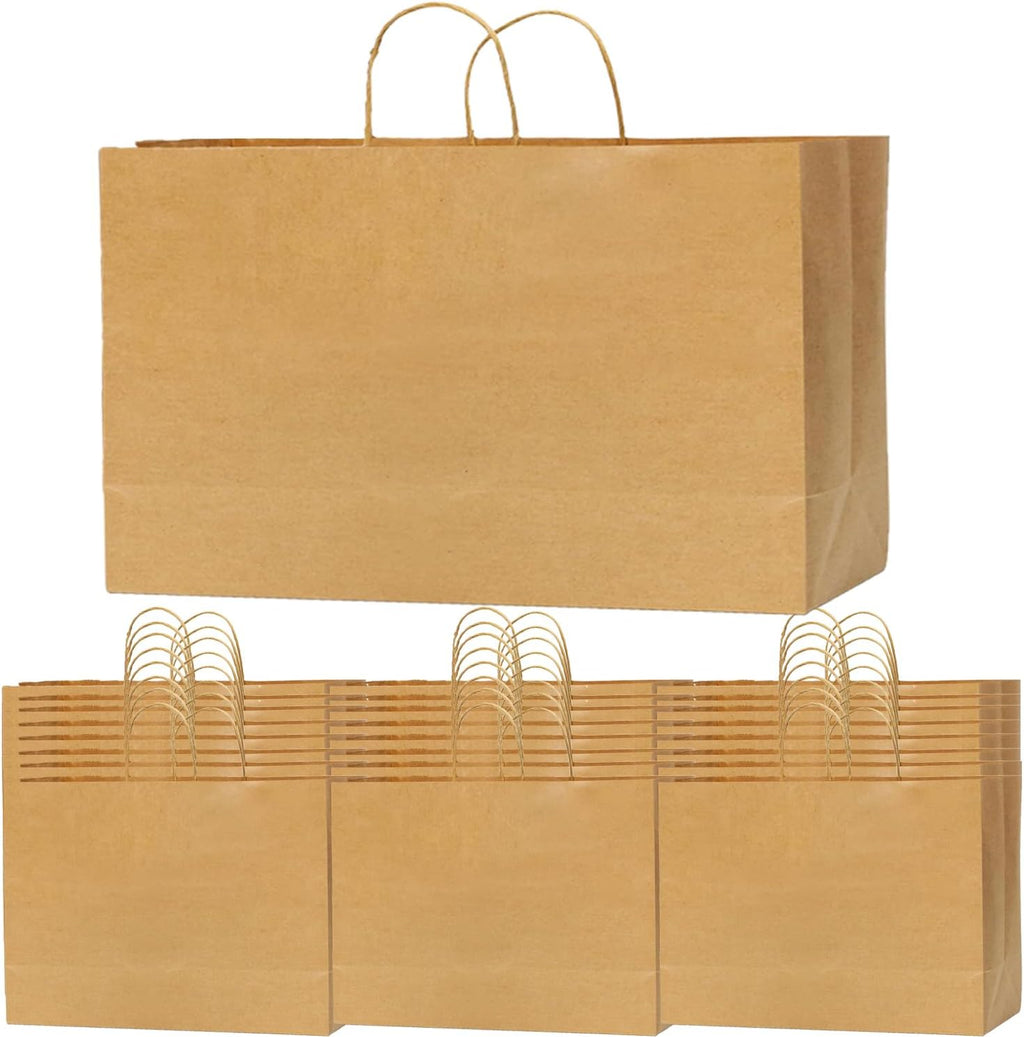 Brown Kraft Paper Bags with Handles 16x6x12, 100PCS